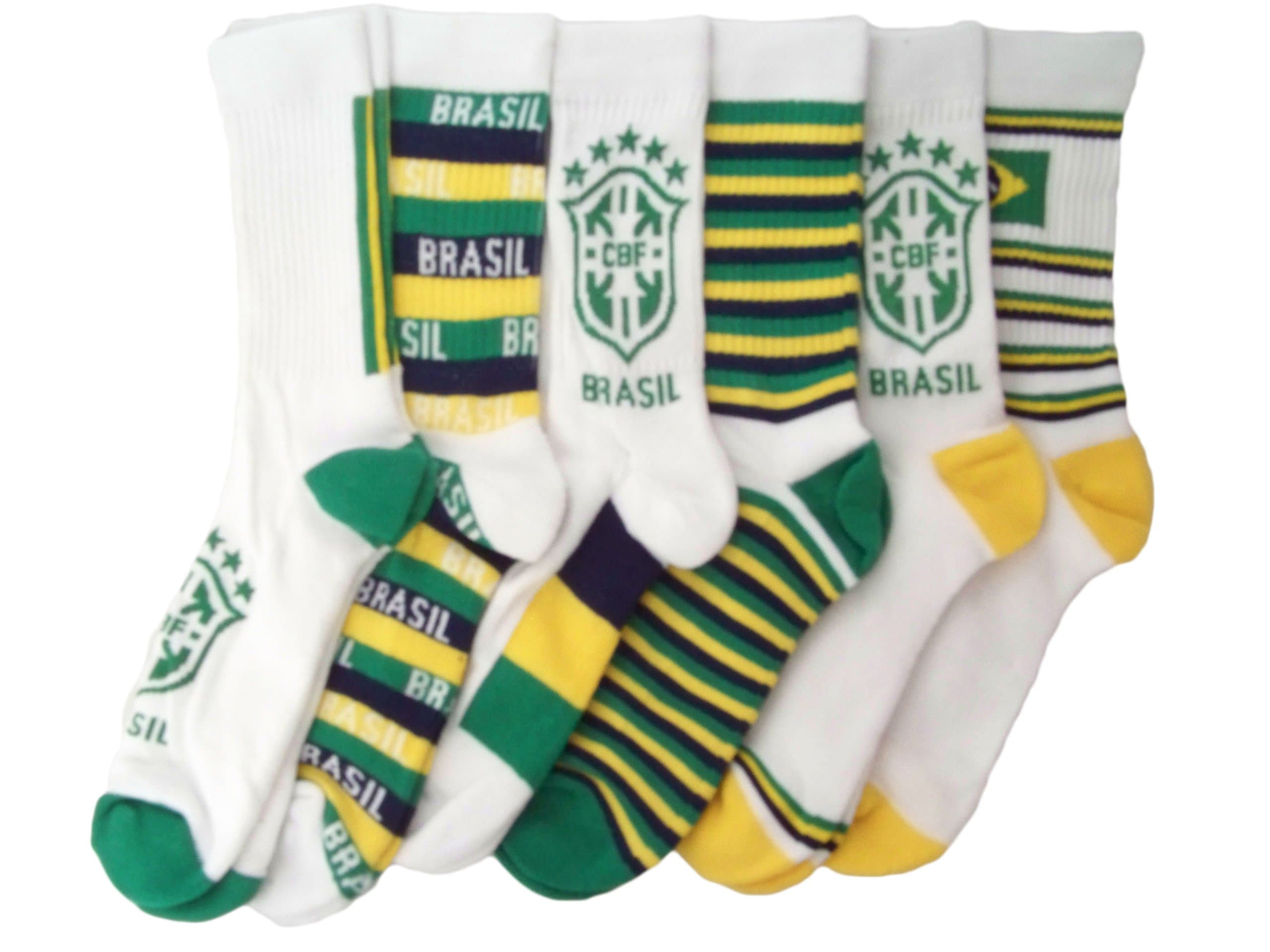 CBF Brasil Mens Crew Socks,Sock Sizes 10-13, Asst. Themes, 6pk,18362g-whitemulti