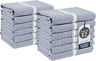 Sponsored Ad – Kitchen Towels Set - 100% Pure Cotton Dish Towels for Kitchen, Super Absorbent Kitchen Hand Towel, Blue Tea Towels, Soft & Durable Dish Cloths, Pack of 12 – 15”x25”, Blue Chambray