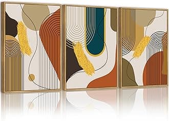 PHOPAGO Boho Abstract Framed Wall Art Modern Minimalist Luxury Gold Line Artwork Kitchen Dining Room Decor 11x14in Natural Framed