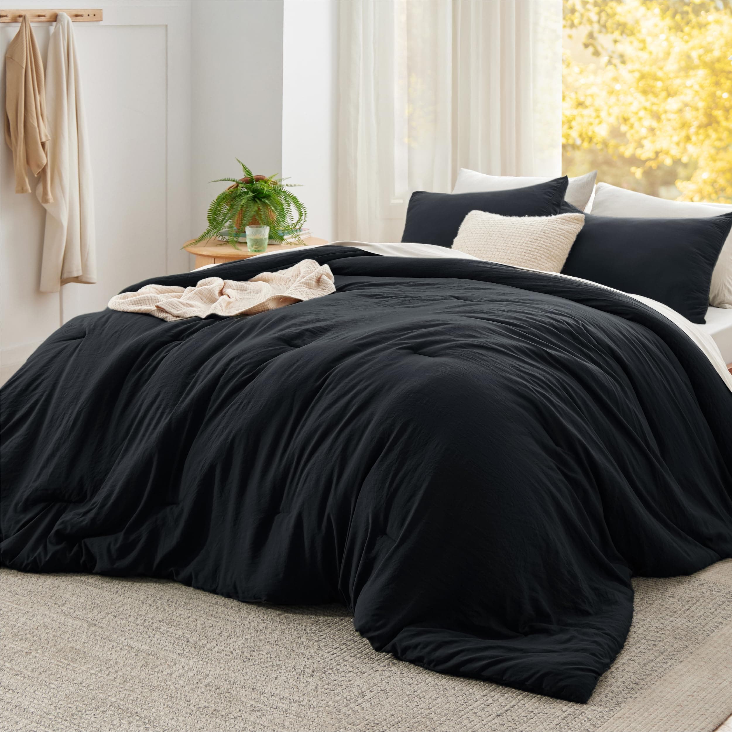 - Bedsure Super King Plus Comforter Set, Black Soft Prewashed Bedding for All Seasons, 3 Pieces GentleSoft™ Bed Set, 1 Lightweight Comforter (128"x120") and 2 Pillowcases (20"x36")