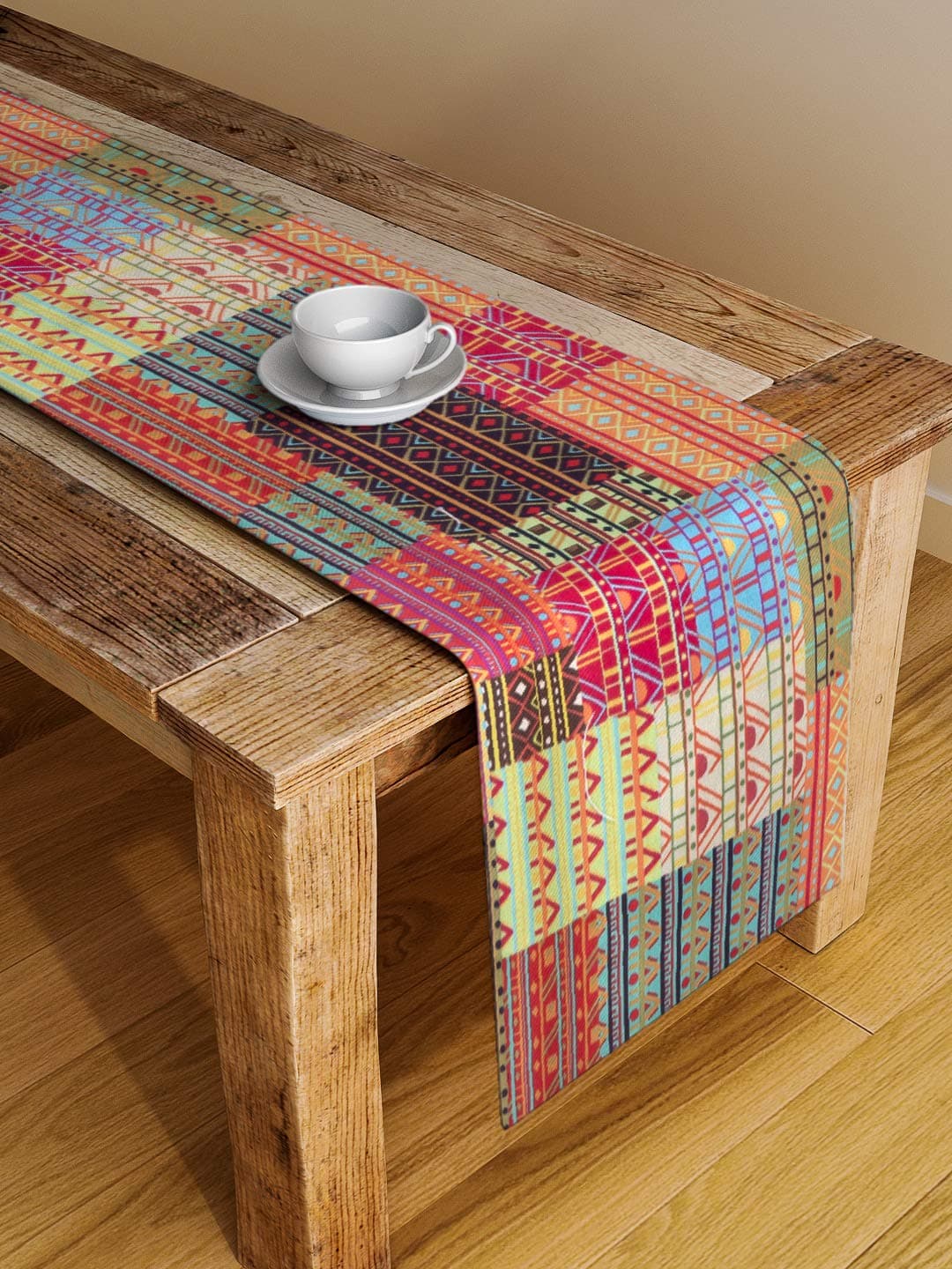 ALINA DECOR Poly Cotton Tribal Pattern HD Printed Washable Runner for Dining Table 4-6 Seater (Multicolor, 13 Inch X 58 Inch)