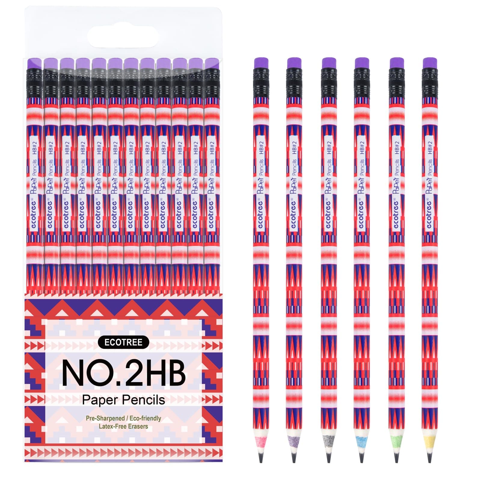 ECOTREE Pencils #2 Pre-Sharpened Pencils for Kids Number 2 Pencil with Erasers for School, Writing, 12 Count