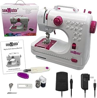 Sew Mighty Mini Sewing Machine – Portable, Battery & AC Powered, 12 Programmed Stitch Patterns, Dual Speed – Sews Forward & Reverse, AC Power or Battery Operated – Includes Foot Pedal