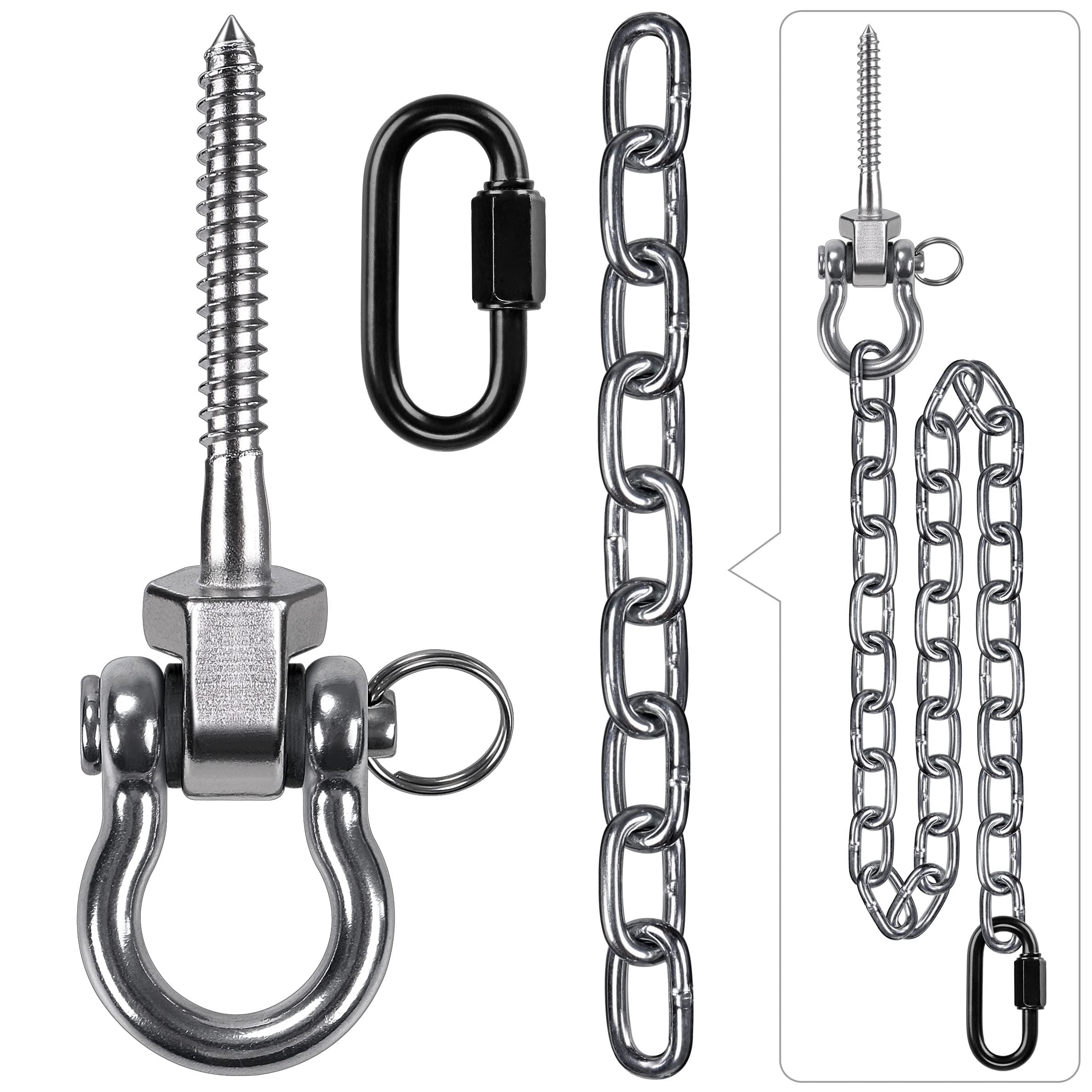 BeneLabel Heavy Duty Swing Hook and Chain Kit for Hammock Chair, Wood Screw Bracket for Indoor Outdoor Hanging Chair, 1000LB Capacity