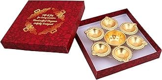 Diya Shape Flower Decorative Urli Bowl Handcrafted Bowl for Floating Flowers T Light Candle for Home Decor and Wedding Return Gift Ideas (7 Inches) with Gift Box