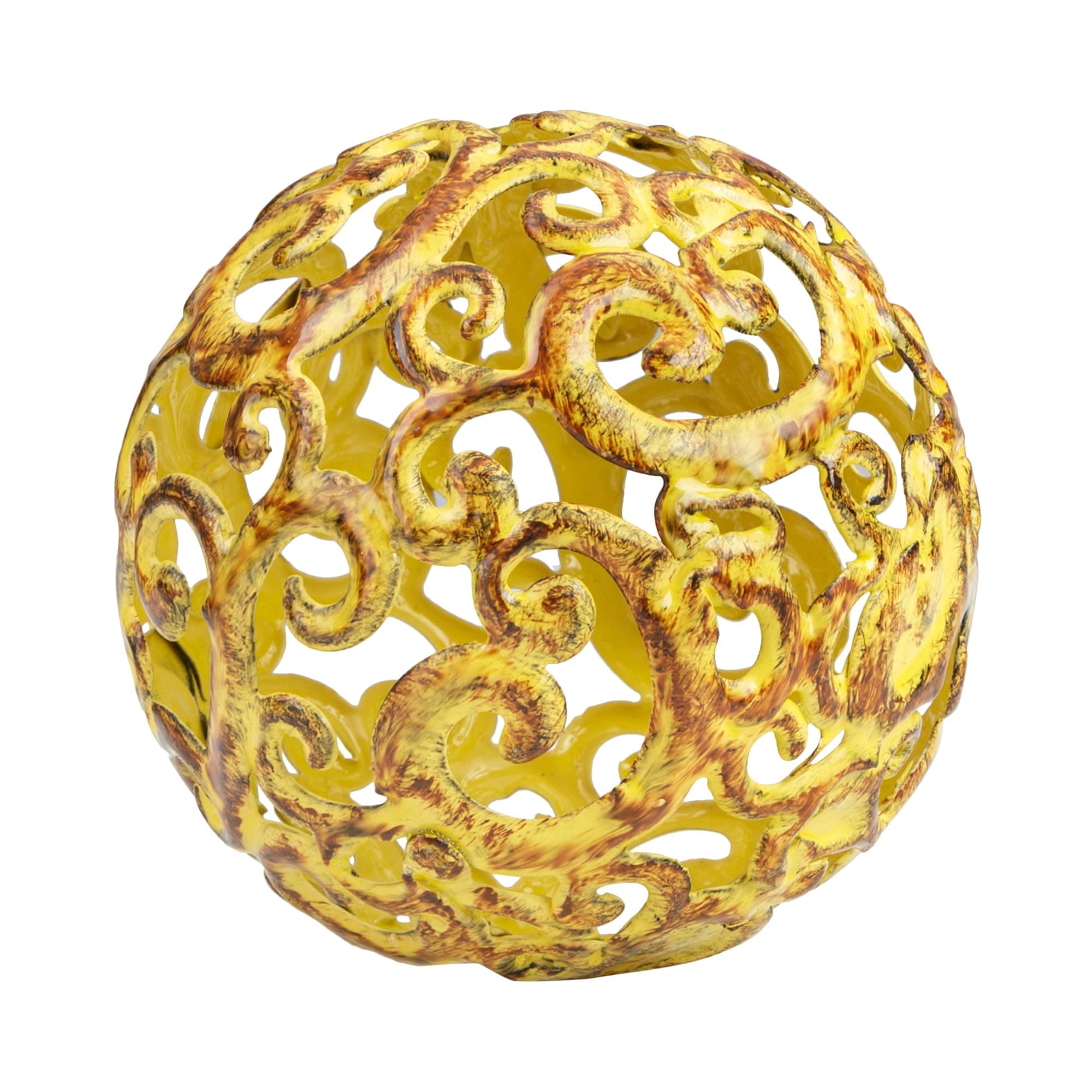 Everydecor Yellow Fancy Metal Decorative Sphere