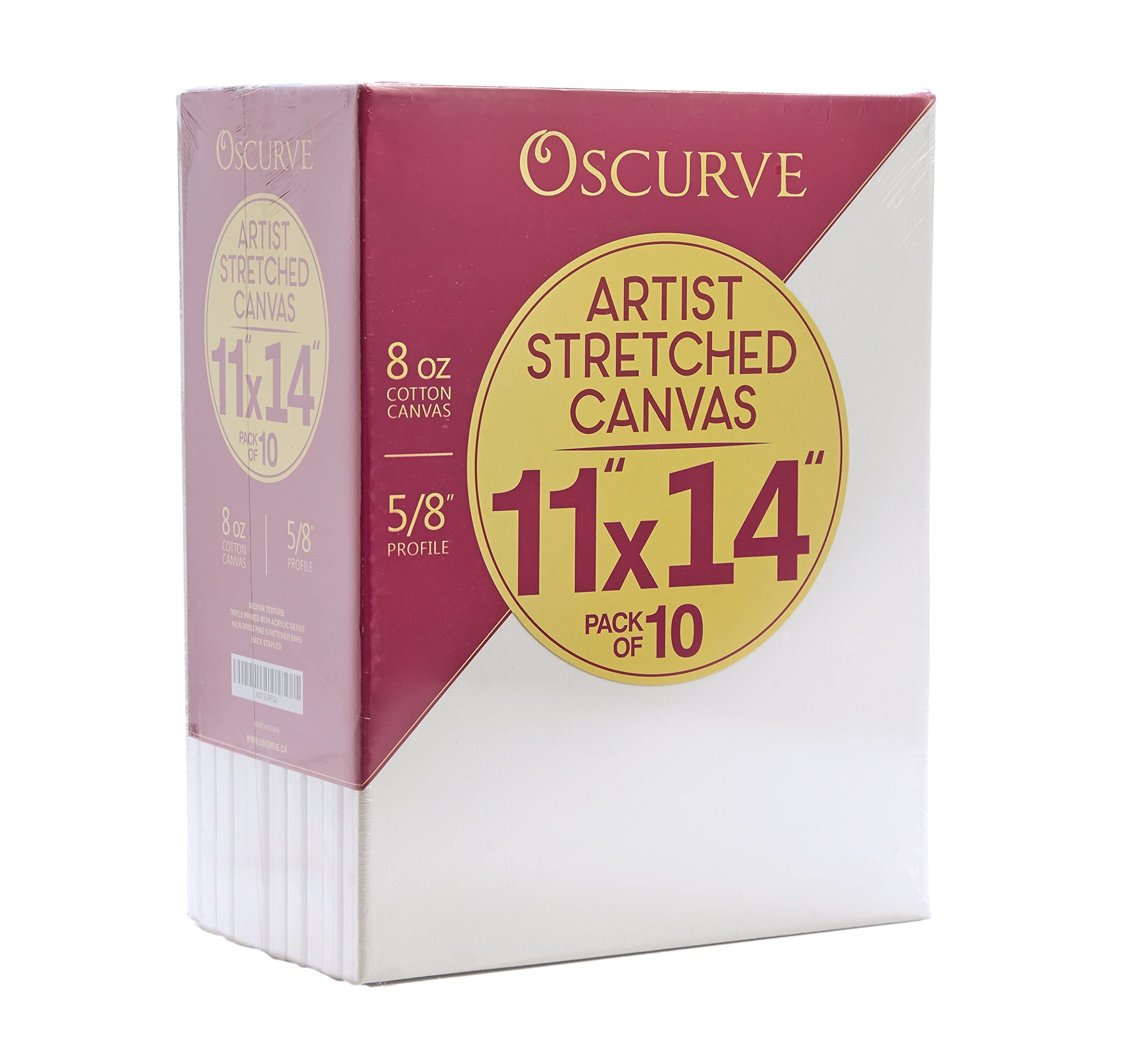 Stretched Canvas 11 x 14 (Pack of 10) Triple Primed Canvas - Pine Wood Stretcher Bars