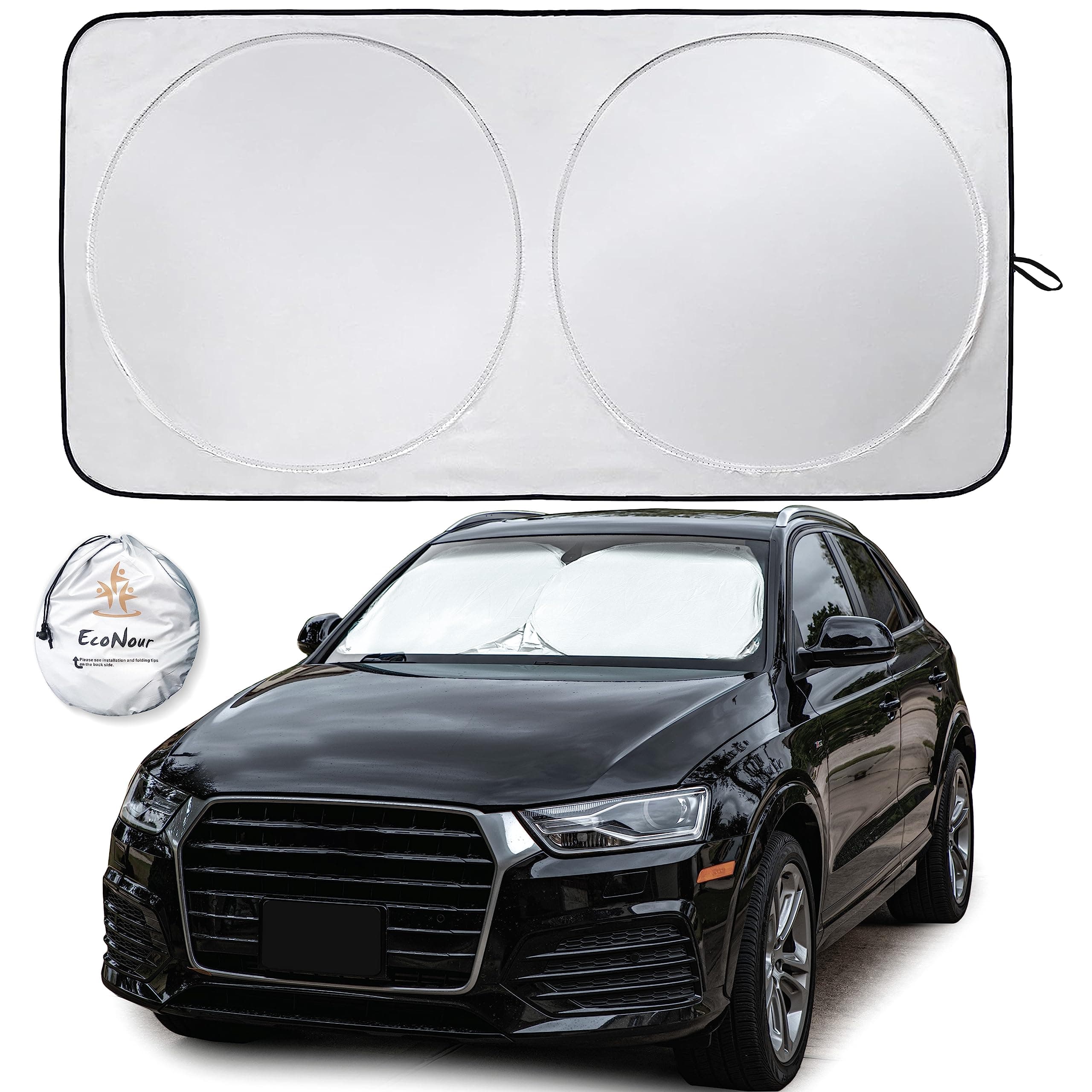EcoNour Car Windshield Sun Shade | 2025 Upgraded Innovative No-Light-Pass Technology for Maximum Coverage | Foldable Sun Shade Keeps Your Vehicle Cool | Must-Have Car Accessories | Small (59" x 29")