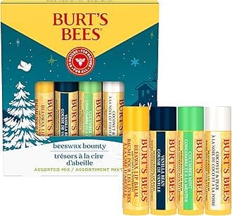 Burt's Bees 4 Lip Balm Stocking Stuffers Products, Assorted Mix Set - Classic Beeswax, Vanilla, Cucumber Mint & Coconut and Pear (Pack of 4)