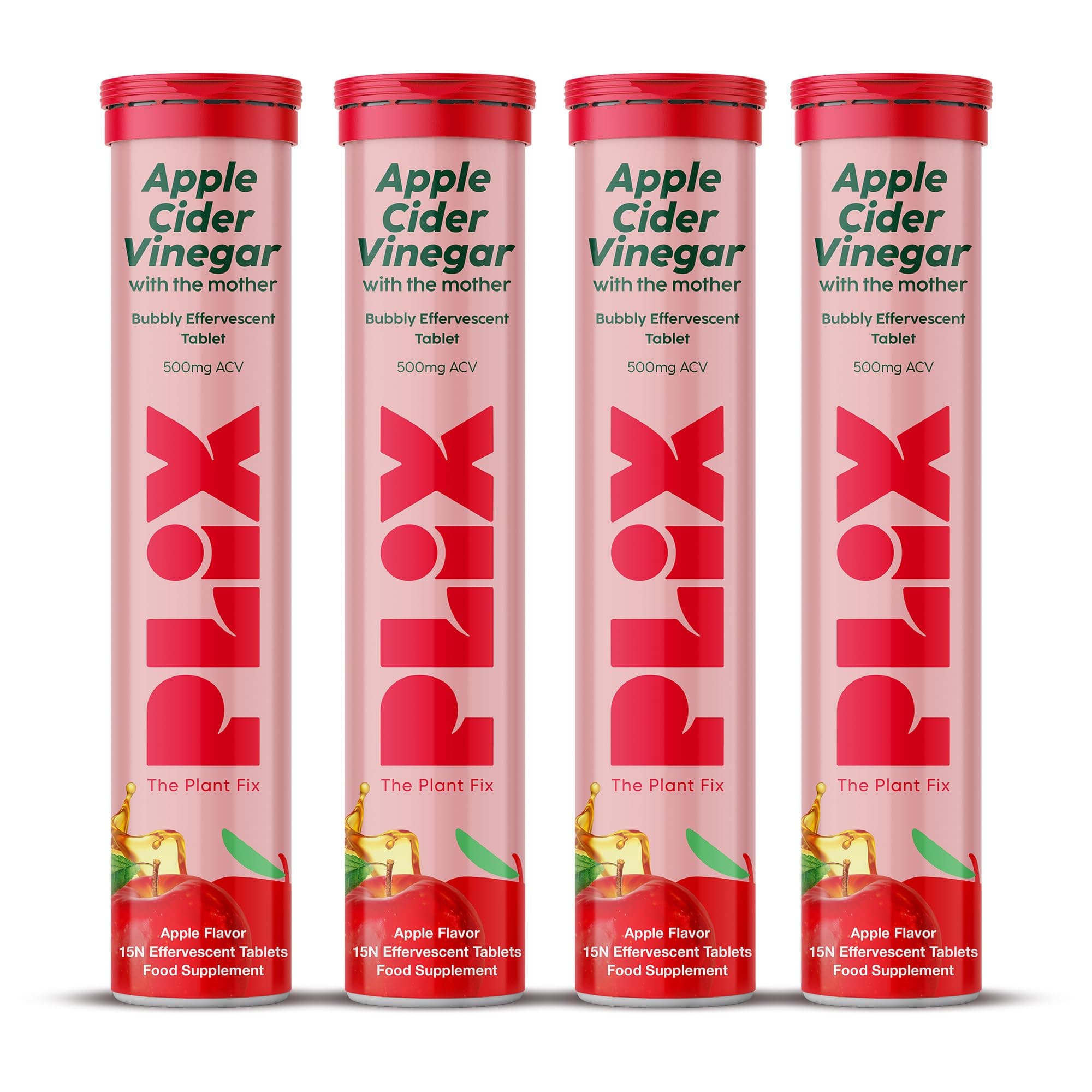 PLIX - The Plant FIX Apple Cider Vinegar 60 Effervescent Tablet, ACV with Mother for Weight Loss and Easy Digestion, Vitamin B6 & B12, Pack of 4 (Apple), 100% Vegan, Easy to Carry & Consume