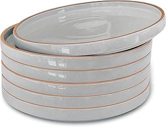 Ceramic Flat Plates Set of 6 - 8 in - The Dessert, Salad, Appetizer, Small Lunch, etc Plate. Microwave, Oven, and Dishwasher Safe, Scratch Resistant. Kitchen Porcelain Dish - Charcoal