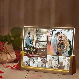 Ship Next Day Personalized Valentine's Day Birthday Gifts for Him/Her, Customized light up Acrylic Picture Frame Boyfriend Girlfriend, Christmas Anniversary Wedding Couple Gifts for Husband Wife