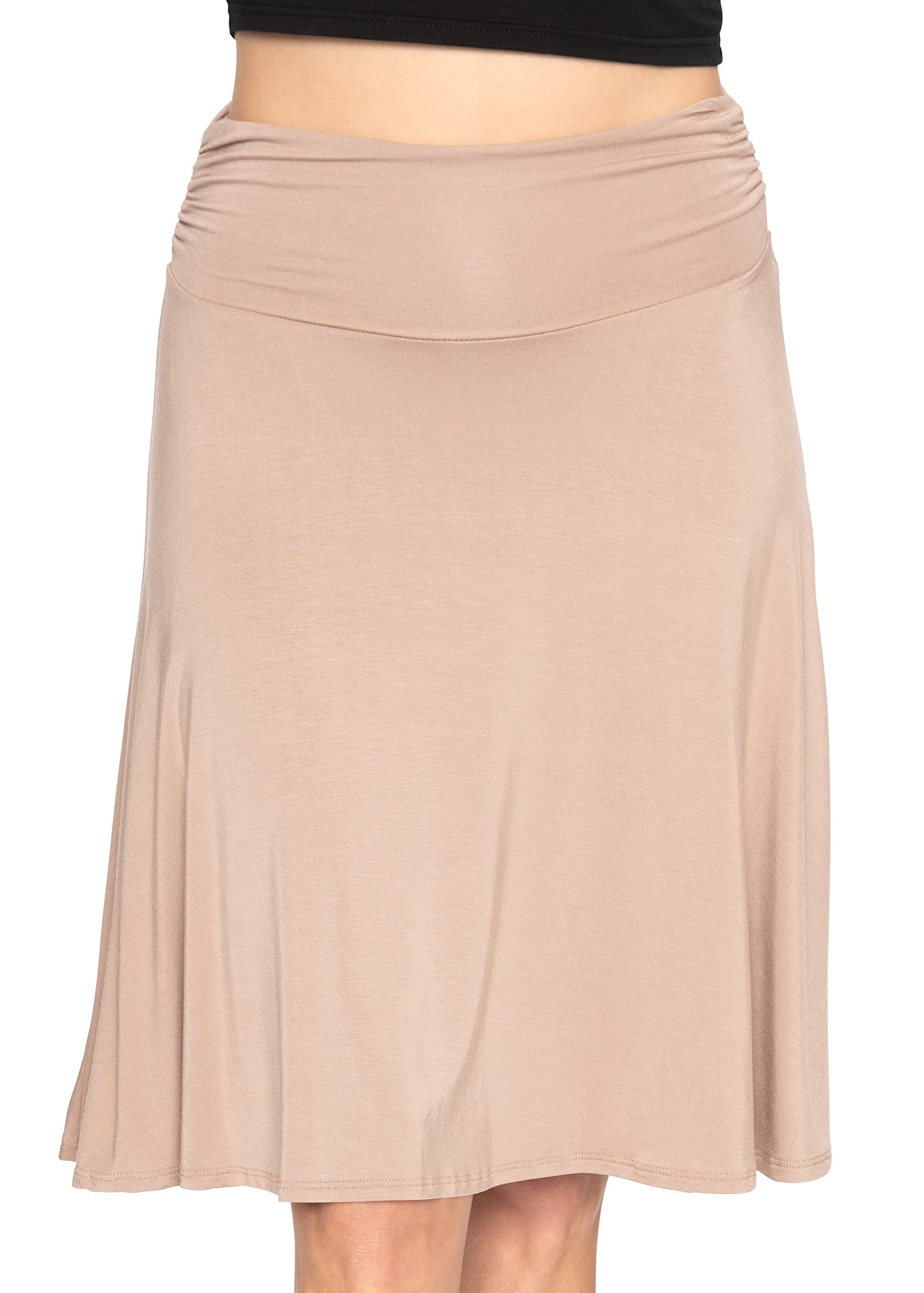 STRETCH IS COMFORT Women's and Plus Size Knee Length Ruched Waist Flowy Skirt