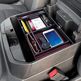 PIMCAR Center Console Organizer Compatible with 2019-2022 Chevy Silverado 1500/GMC Sierra 1500 & 2020-2023 Chevy Silverado/GMC Sierra 2500 HD/3500 HD (Full Console w/Bucket Seats ONLY) Red Trim