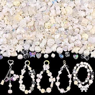 170-230PCS White Assorted Acrylic Beads for Bracelet Making, Flower Bow Butterfly Candy Star Heart GummyBear Kawaii Bracelet Charms,Cute Beads for Jewelry Making DIY Necklace Keychain Phone Charms