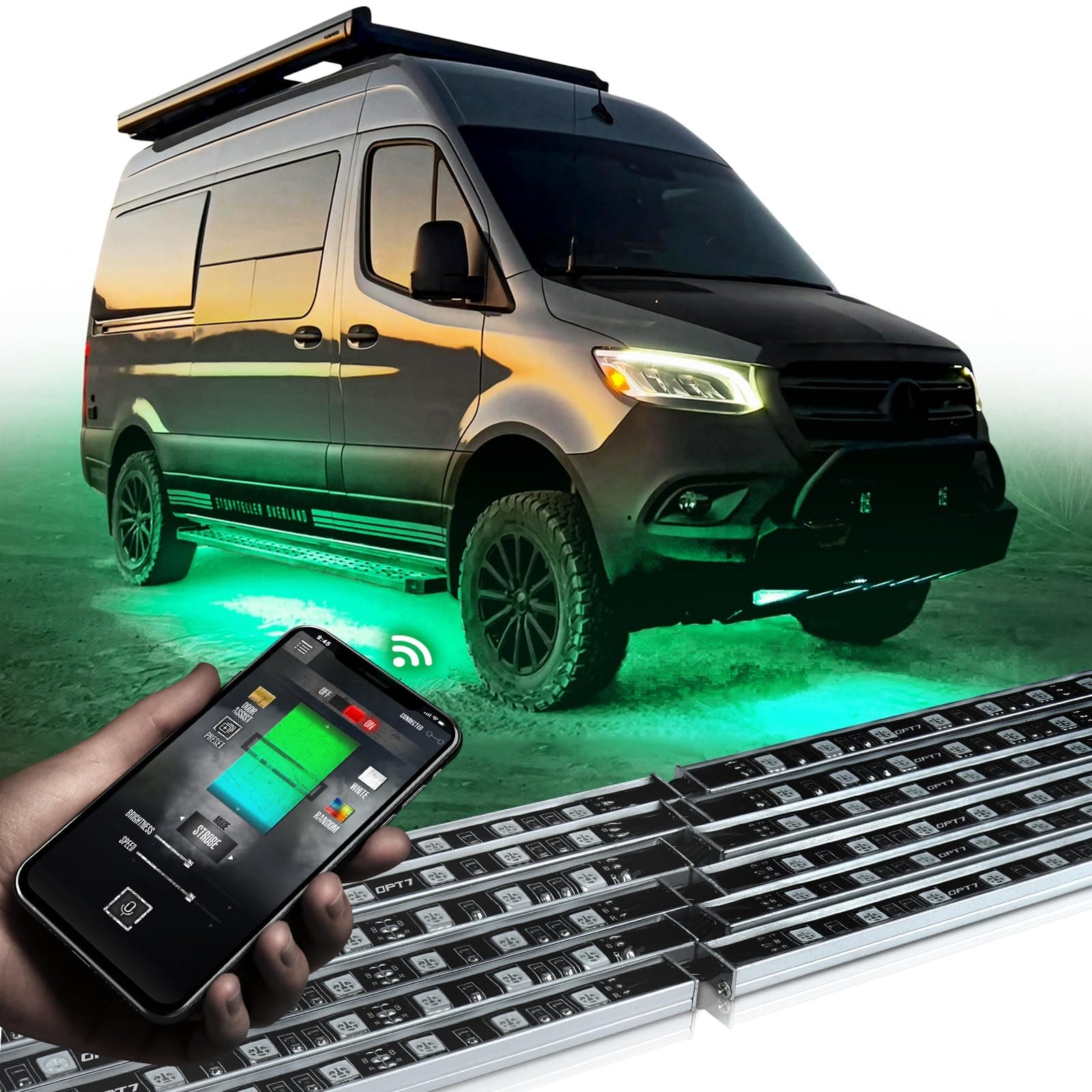 OPT7 Aura Pro RV Exterior Underglow Lights with APP & Remote Control, RGB Multicolor Music Sync, 12V Waterproof Rigid Aluminum LED Light Bar, Outdoor Neon Accent Underbody Kit for Camper Motorhome