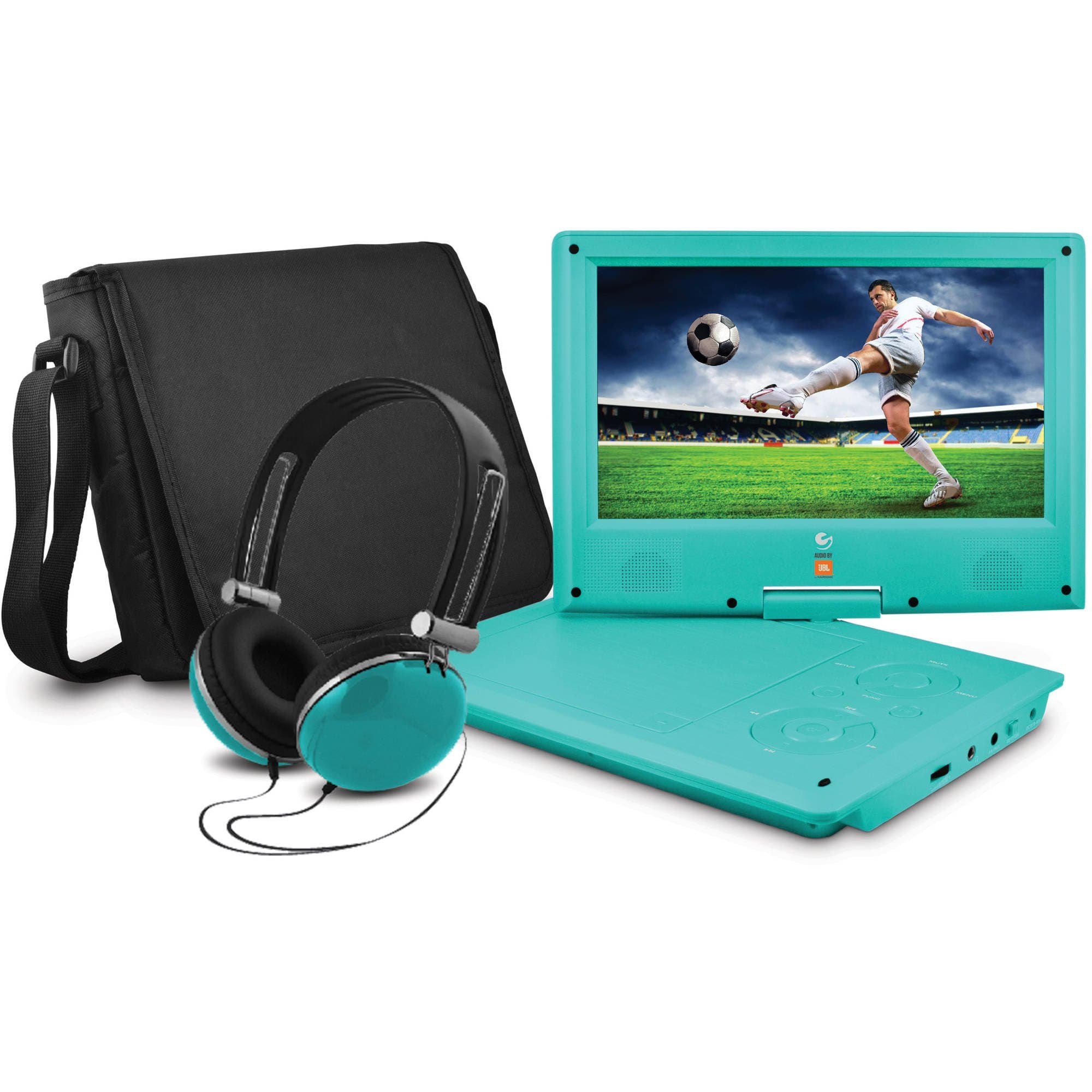Ematic 9'' inch AUDIO BY JBL Teal Portable DVD Player with Matching Headphones and Bag AUDIO BY JBL HARMAN JB902TL