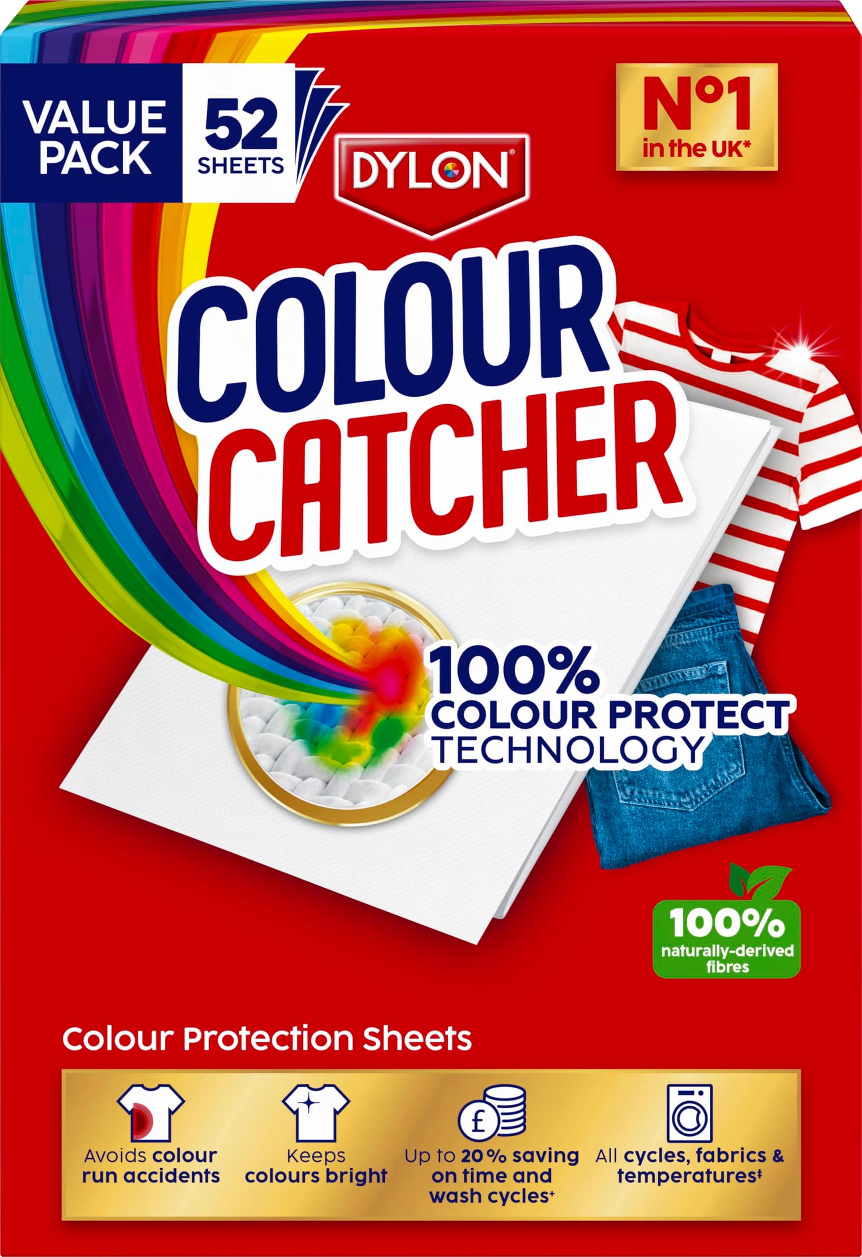 Colour Catcher Protection Sheets (1 pack x 52 sheets), Catcher Sheets for Mixed Colour Washes to Avoid Colour Run Accidents, Made of 100% Naturally-Derived & Biodegradable Fibres