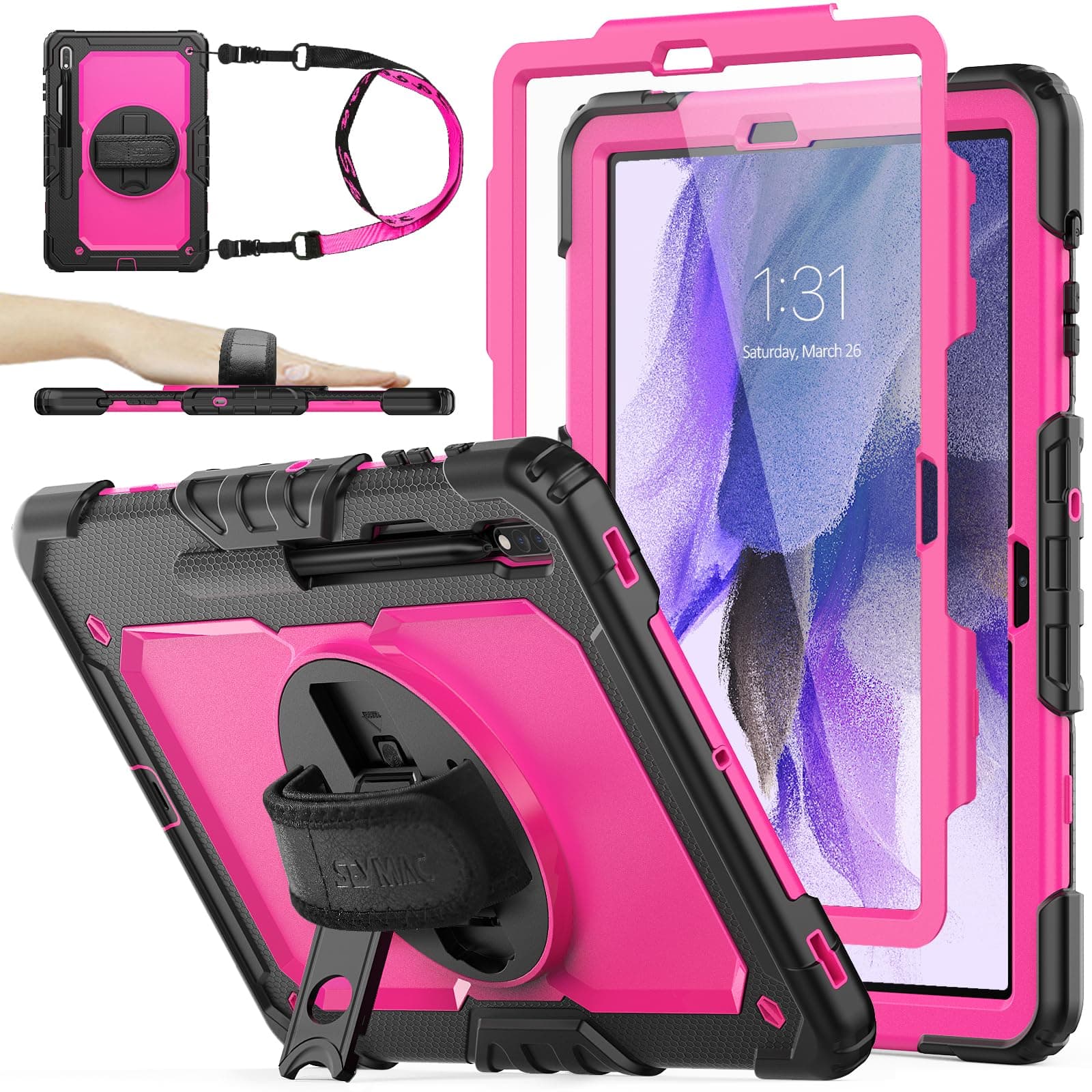 SEYMAC Stock Case Compatible with Galaxy Tab S7 FE 2021 Released (Model: -T730/T736B) & Tab S7 Plus/S7 + 2020 Released (Model: -T970/T975/T976) (Rose+Black)