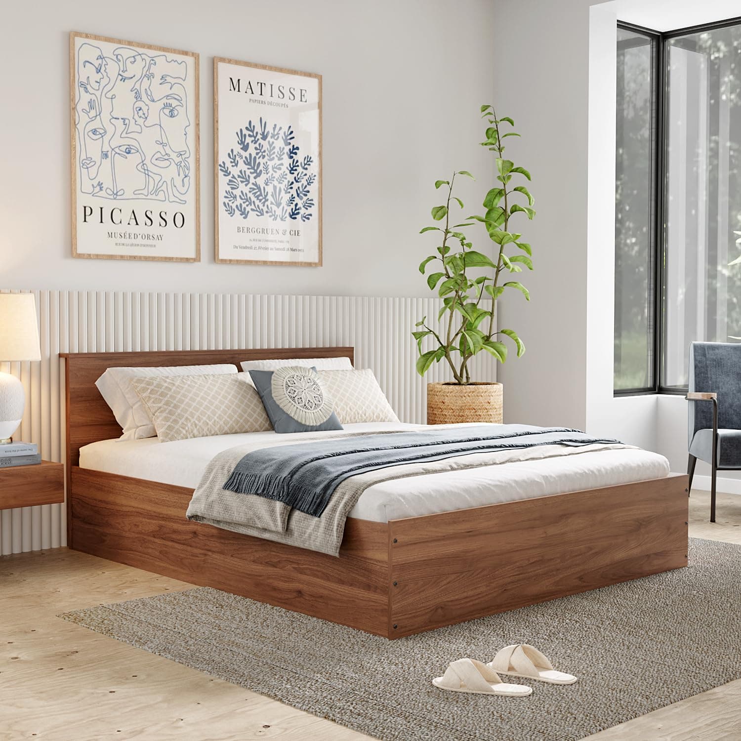 Wakefit Bed | Queen (78 X 60) Engineered Wood Bed with Storage, 1 Year Warranty | - Taurus - Columbian Walnut