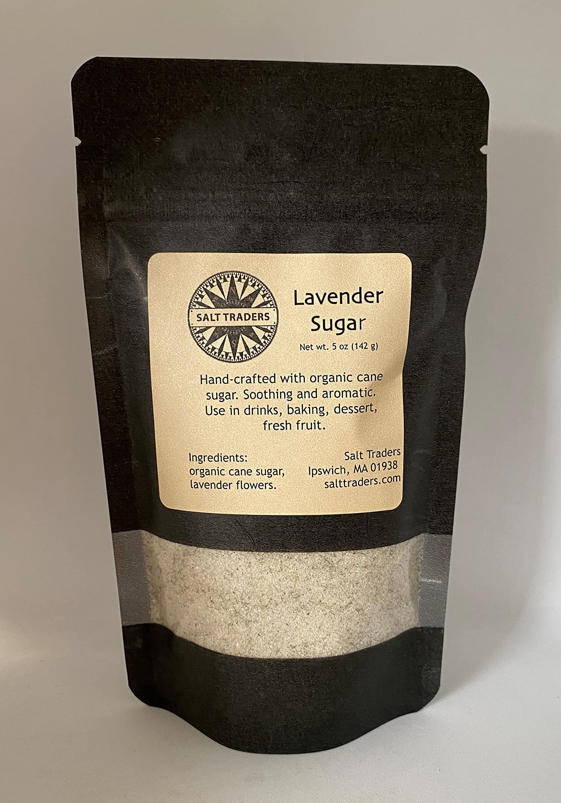 Salt Traders Lavender flavored Cane Sugar - 5 oz Rice Paper Zip Bag