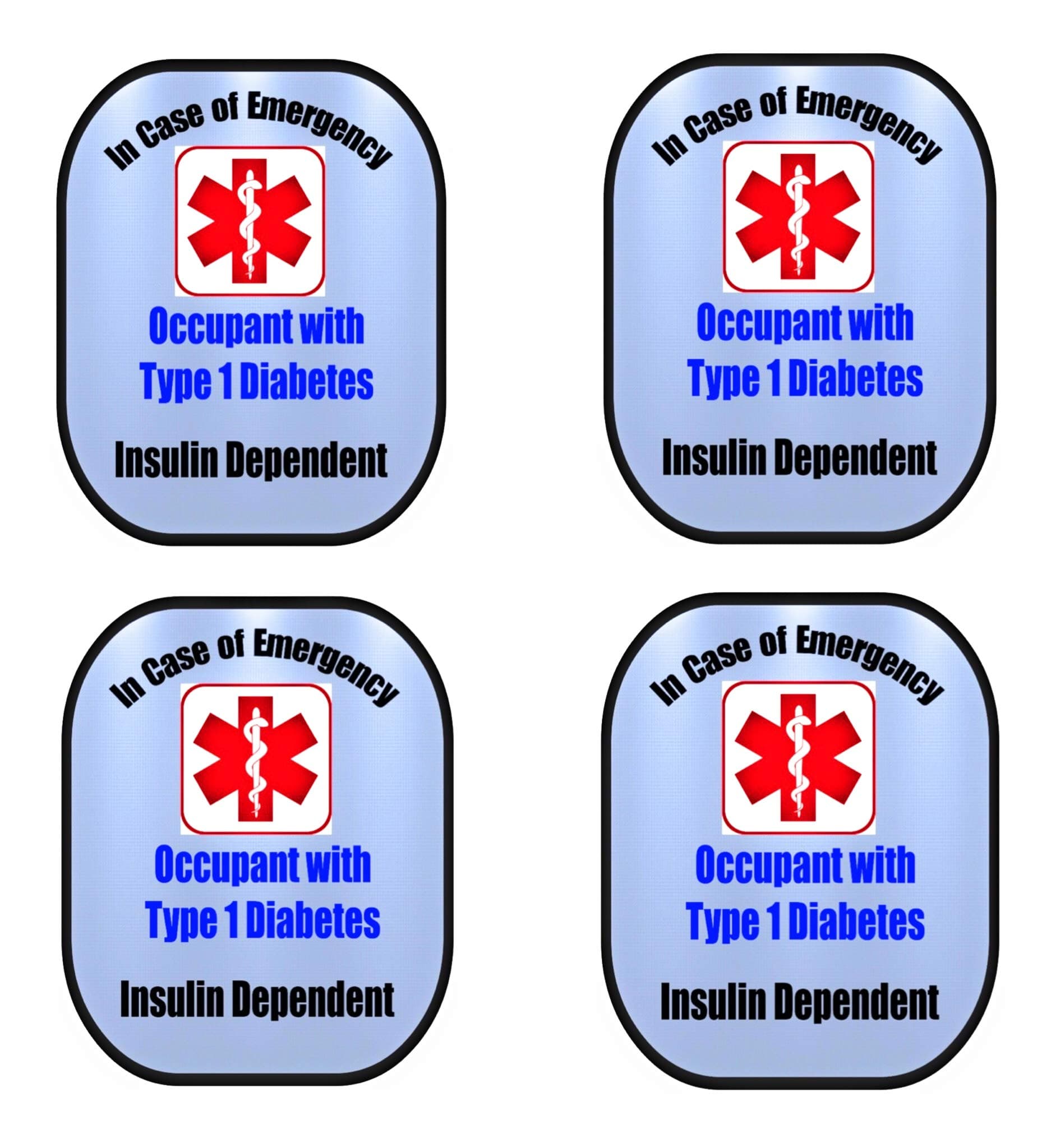 Type 1 Diabetic 4 Pack Medical Alert Safety Window Decal Sticker