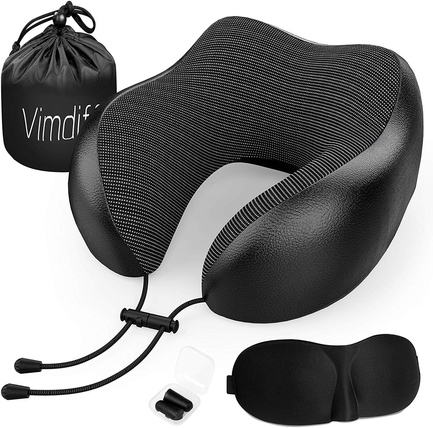 Digimate Plus 2020 Travel Neck Pillow 100% Memory Foam Breathable Cover Machine Washable Airplane Pillow Set with 3D Contoured Eye Masks and Ear Plugs for Home Travel and Office