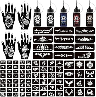 Moricher Henna tattoo kit Temporary Tattoo Kits 5 cones 96 Stencils Gifts for DIY Art Party
