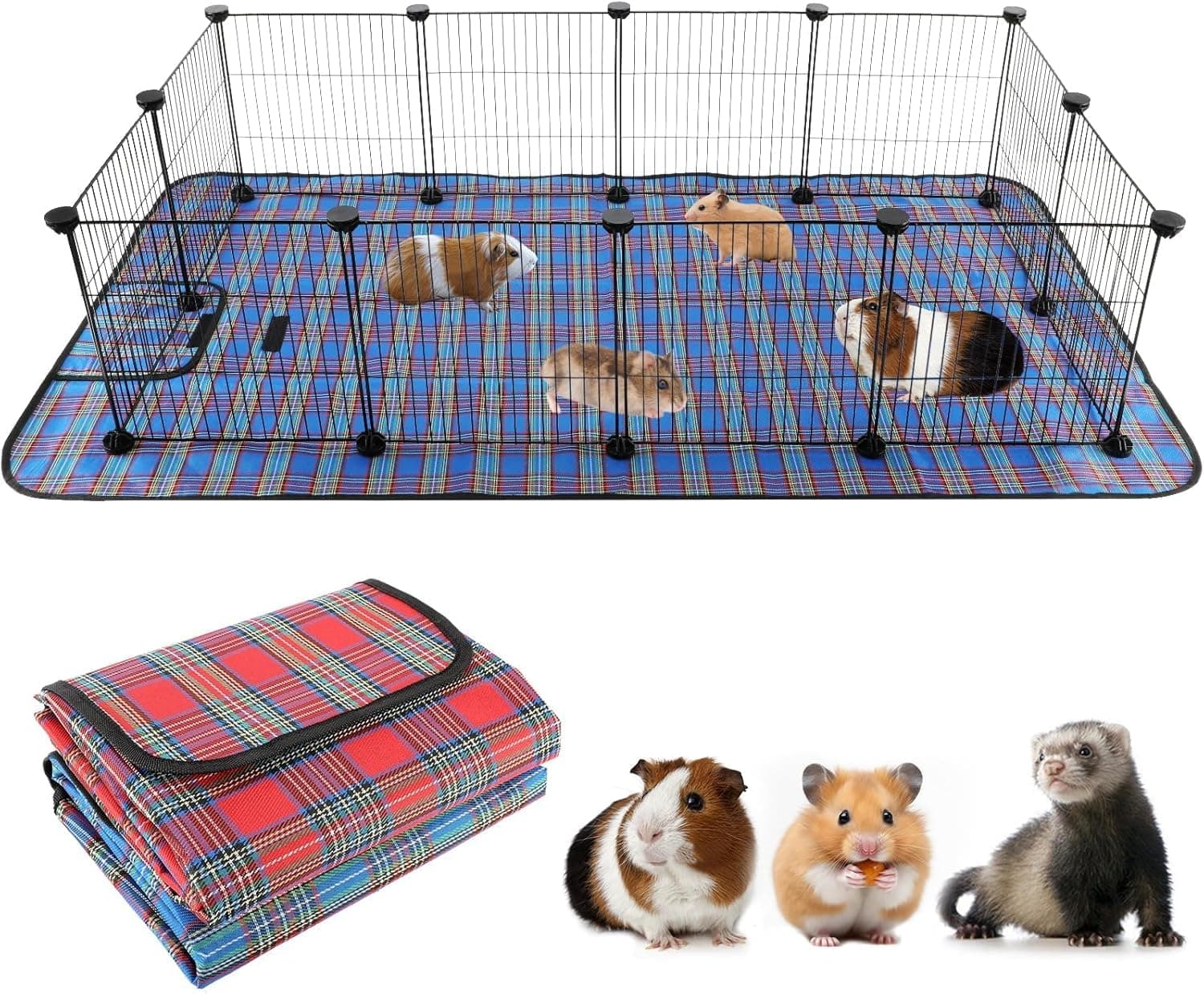 Mfsdai Guinea Pigs C&C Cage with 2 Foldable Liner Bedding for Rabbits,Hamsters,0.74 m² Indoor or Outdoor Small Animal Wire Hutch with Door