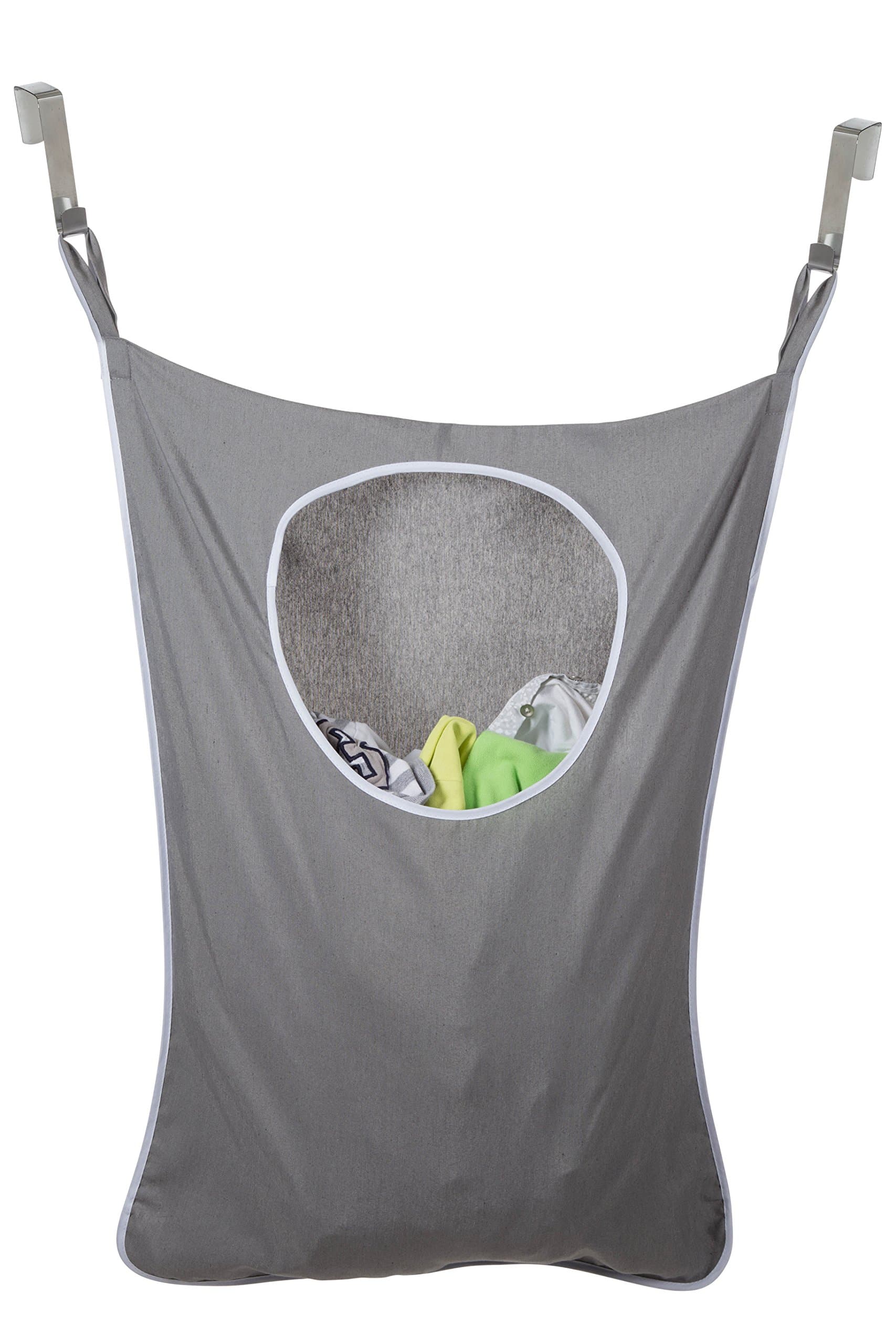 LM-3131, Hanging Laundry Hamper with 2 Stainless Steel Hooks, Space-Saver with Zippered Bottom for Easy Access (1 Pack)