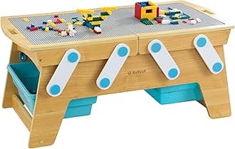 KidKraft Building Bricks Play N Store Wooden Table, Children's Toy Storage with Bins, 200+ Building Blocks Included, Natural, Gift for Ages 3+