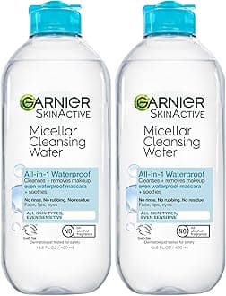 Garnier Micellar Water for Waterproof Makeup, Hydrating Facial Cleanser & Makeup Remover, Suitable for Sensitive Skin, Vegan, Cruelty Free, 13.5 Fl Oz (400mL), 2 Count