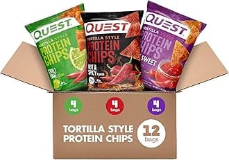 Quest Nutrition Tortilla Style Protein Chips, Spicy Variety Pack, Chili Lime, Hot & Spicy, & Spicy Sweet Chili, 12 Count (3 Each Flavor)
