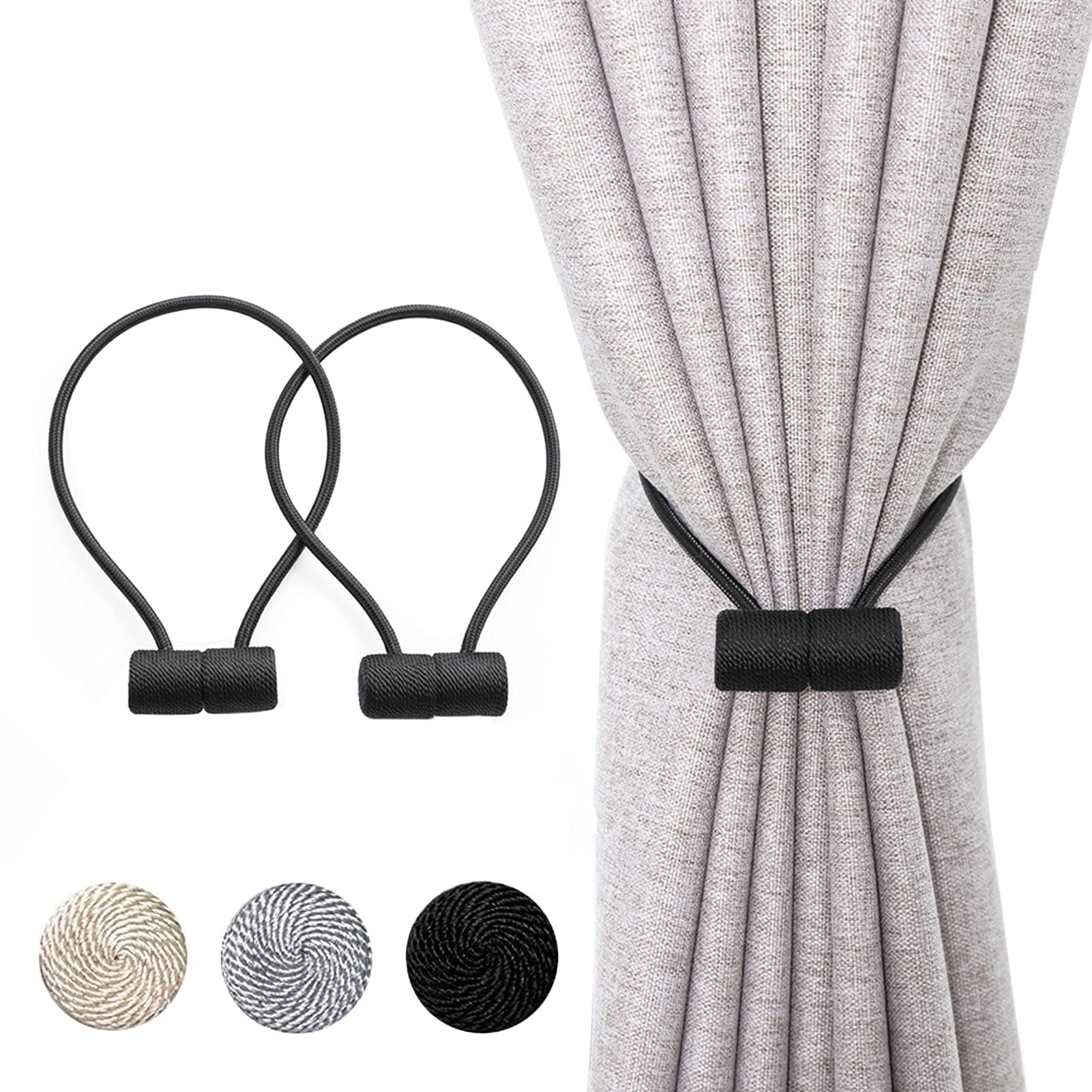Magnetic Curtain Tiebacks Clips, 2PCS Window Holdbacks, Strong Buckle Straps for Blackout Treatment, Decorative Holdback for Home Office