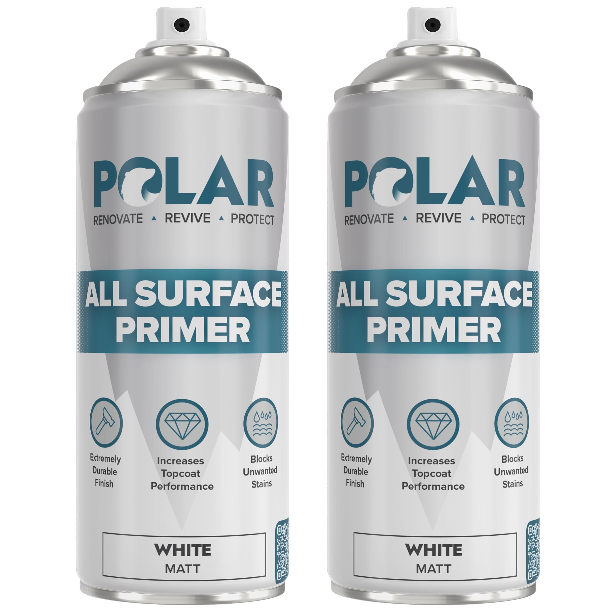 - Polar All Surface Primer Matte White - 2 x 13.5 Fl Oz - Ideal for Wood, Metal, Plastic, Brick - Enhanced Adhesion & Quick Drying