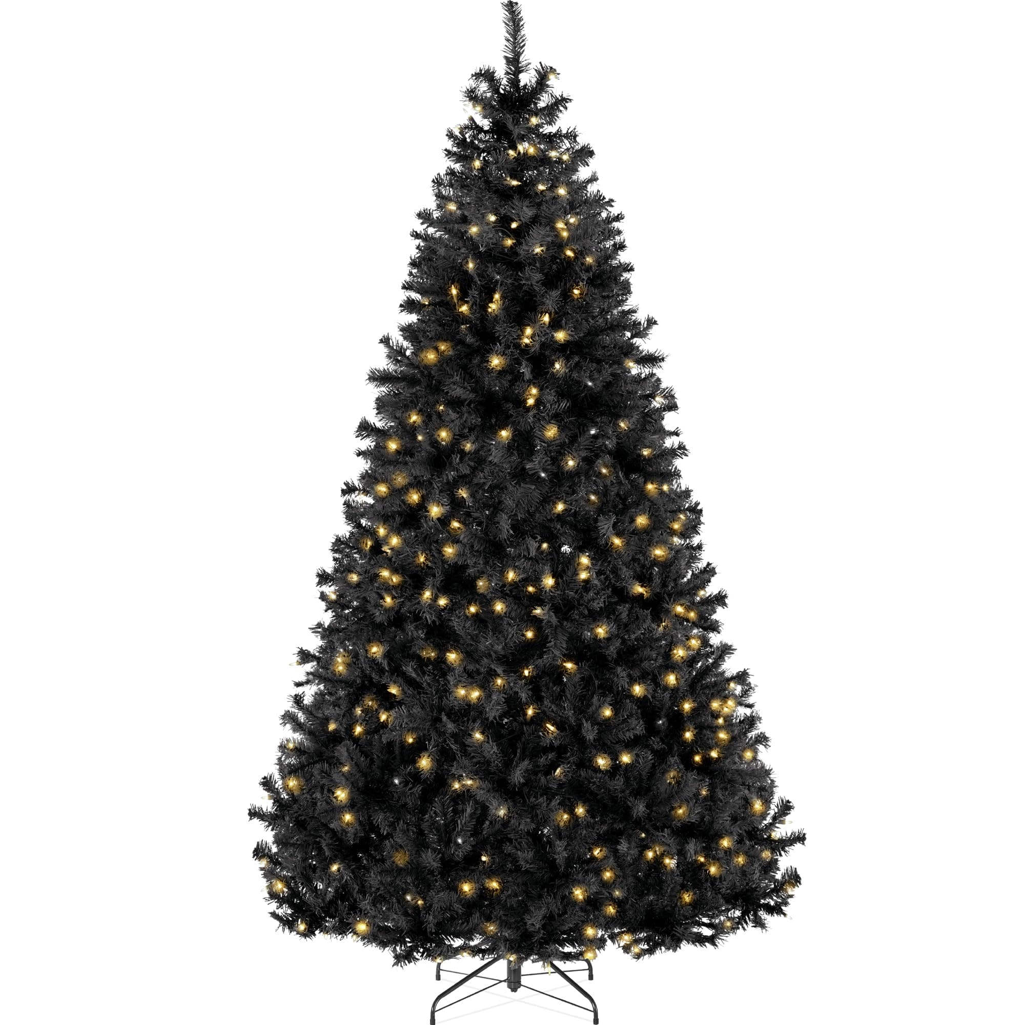 4.5ft Pre-Lit Black Christmas Tree, Full Artificial Holiday Decoration for Home, Office, Party Decoration w/ 362 Branch Tips, 175 Lights, Metal Hinges, Foldable Base