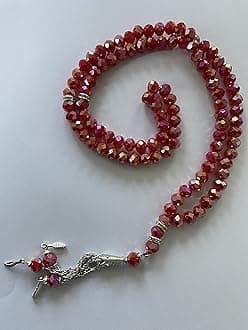 Tasbeeh Crystal 99 Prayer Misbah Rosary Islamic Beads Counter Spiritual Large (Cherry Red)
