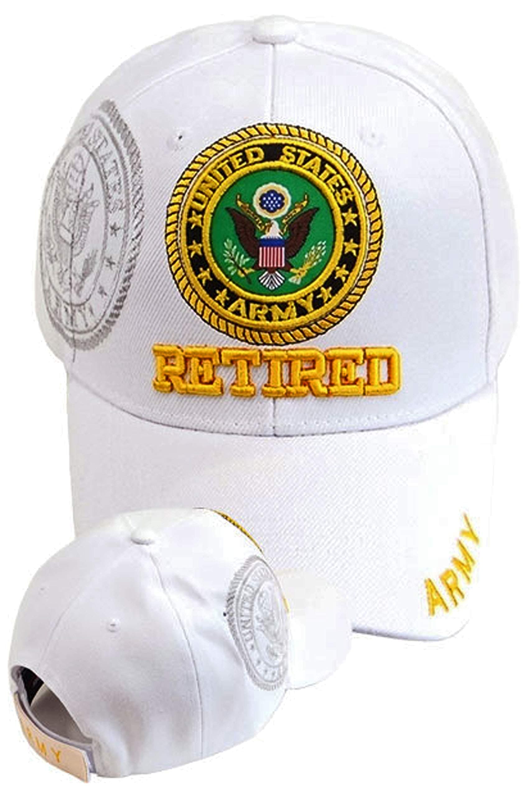 Retired Army Baseball Cap and Bumper Sticker Gift Set, White Military Logo Hat Mens Womens Large to XL