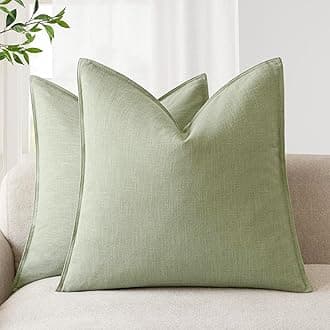 Foindtower Pack of 2, Decorative Linen Solid Throw Pillow Covers Accent Soft Cushion Case Farmhouse Boho Pillowcase for Couch Sofa Chair Bedroom Living Room Home Decor 18 x 18 Inch Light Sage Green