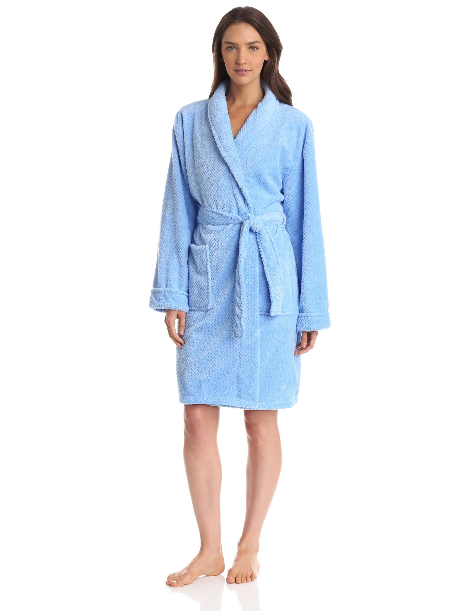 Seven Apparel Hotel Spa Collection Popcorn Jacquard Bath Robe, Aqua