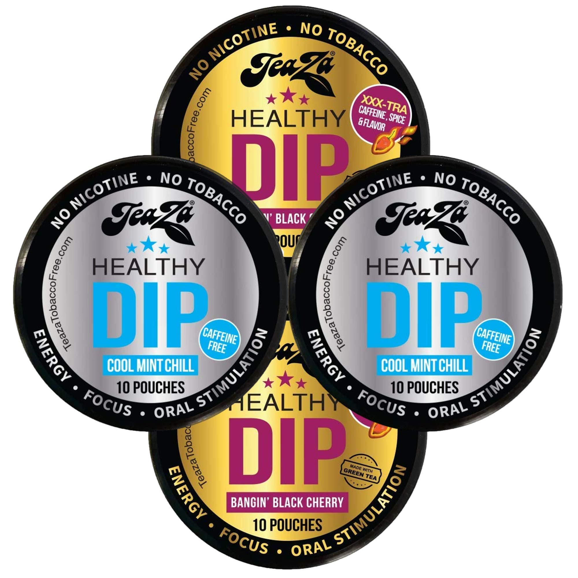 Teaza Herbal Energy Pouch Cherry & Chill Bundle - 4 Pucks 2 Cool Mint Chill 2 Banging Black Cherry Tobacco Replacement