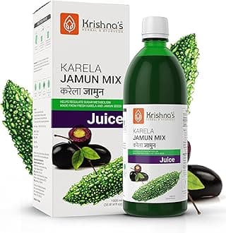 Krishna's Karela Jamun Mix Juice - 1000 ml | Fresh Karela & Jamun Seed | Ayurevedic Formulation to maintain Sugar Level | Enriched with Vitamin C - Vitamin A| Sugar free Juice with No Added Color or Flavour