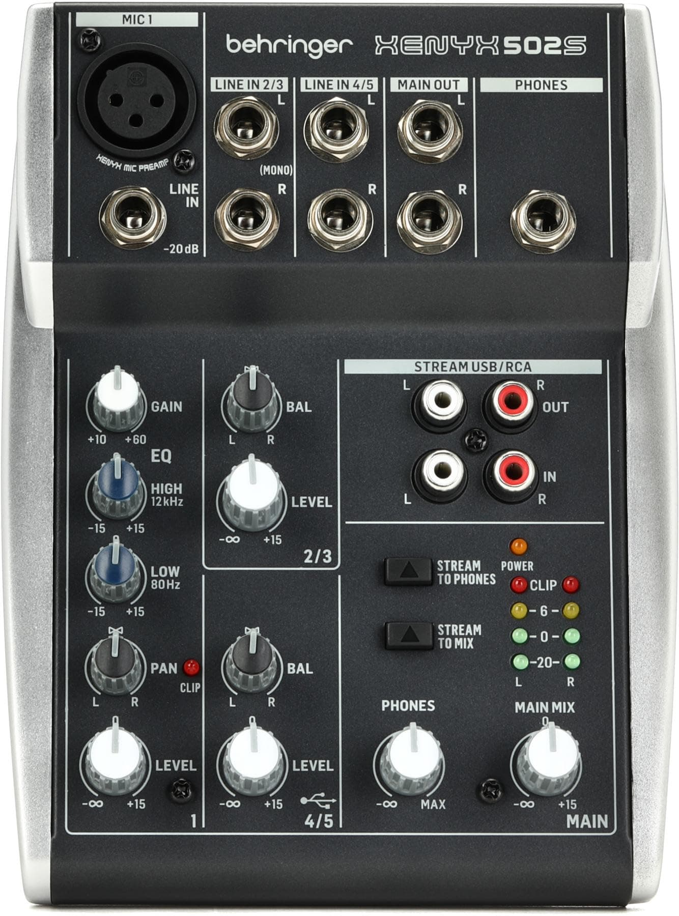 XENYX 502S Premium Analog 5-Input Mixer with USB Streaming Interface