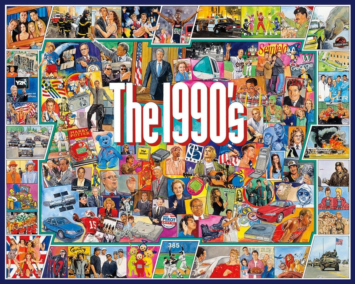 1000 Piece Jigsaw Puzzle Nostalgic Vintage Collage Puzzles with Large Pieces Gift for Adults and Family 24"x30" - 1990s