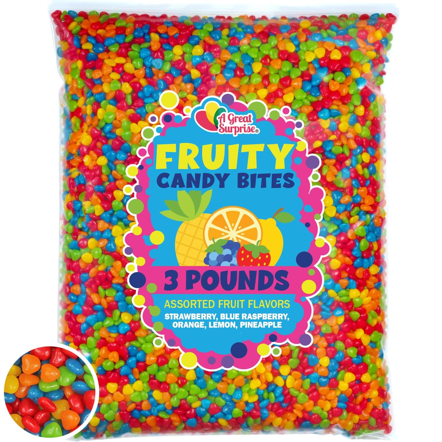 A Great Surprise Fruit Flavored Imperials - 3 Pounds - Bulk Candy For Candy Machine - Unwrapped Bulk Rainbow Candies