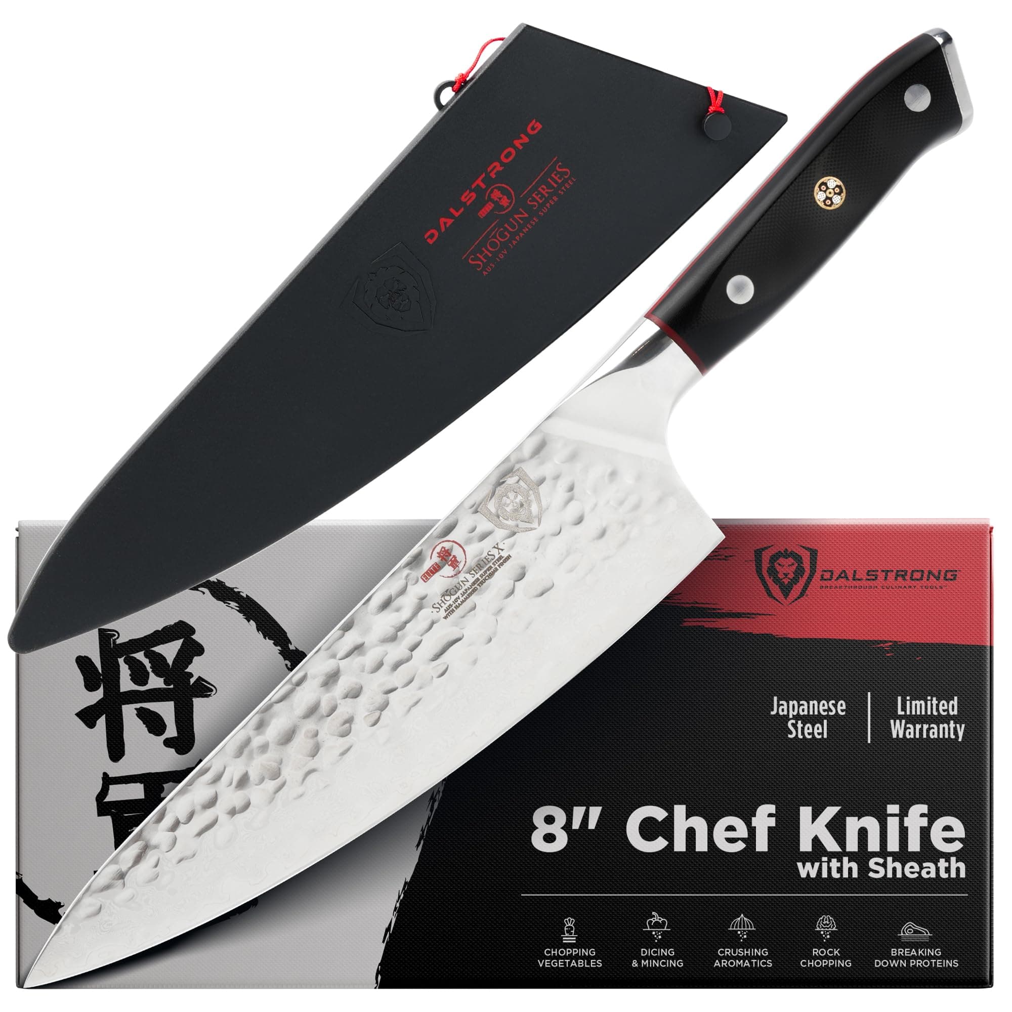 Chef Knife - 8 inch Blade - Shogun Series ELITE - Damascus - Japanese AUS-10V Super Steel - G10 Black Handle - Razor Sharp - Professional Full Tang Chef's Knife - Sheath