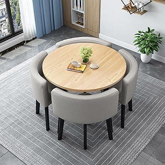 Round/Square Dining table Set with Chairs,Modern Conference Table and 4 Chairs Set,Reception Table and Chair Combination,Wooden Kitchen Table Set for 4 for Dining Room(80cm(31.5in),B)