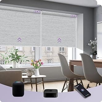 Graywind HomeKit Smart Blackout Shades Eve Powered Siri Voice Control Home App Rechargeable Motorized Blinds with Valance Custom Size (Jacquard Grey)