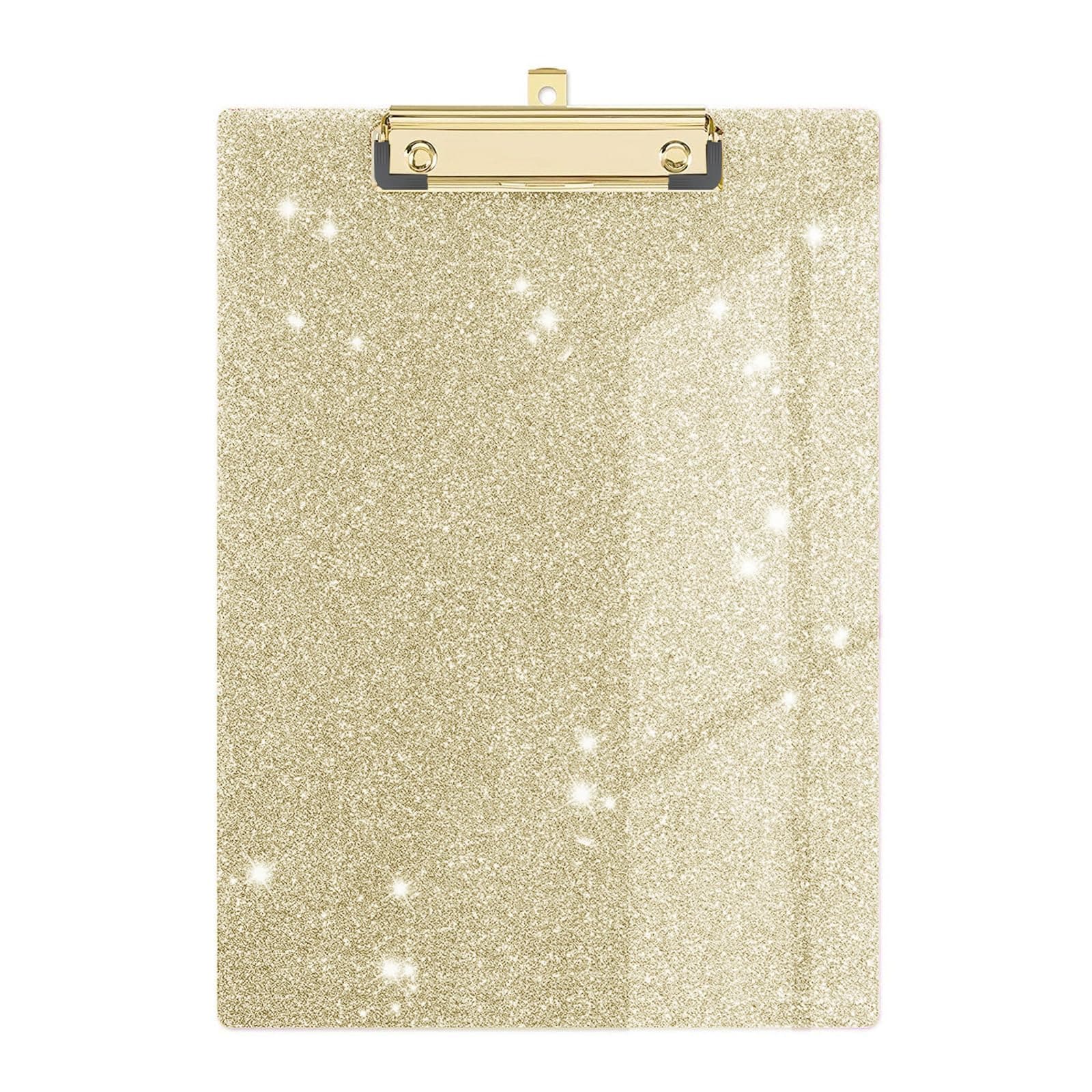 Glitter Acrylic Clipboard Decorative Standard A4 Letter Size 12.2" x 8.7", Fashion Bling Clip Boards with Designed Low Profile Gold Clip for Classroom Office - Light Gold