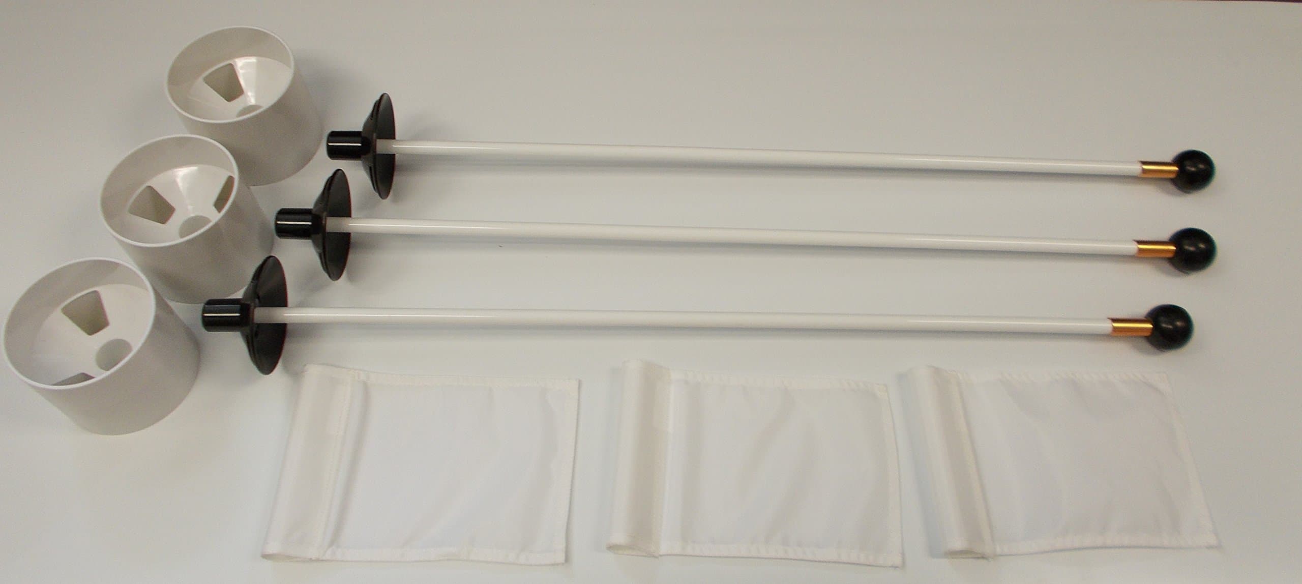 ShopTJB Golf Practice Putting Green - Deluxe Accessory Kit - (3) White Plastic 4" Deep Regulation Cups + (3) Solid White Jr Flags + (3) 30" White Fiberglass Pin Markers w/Ball Lifter Disks